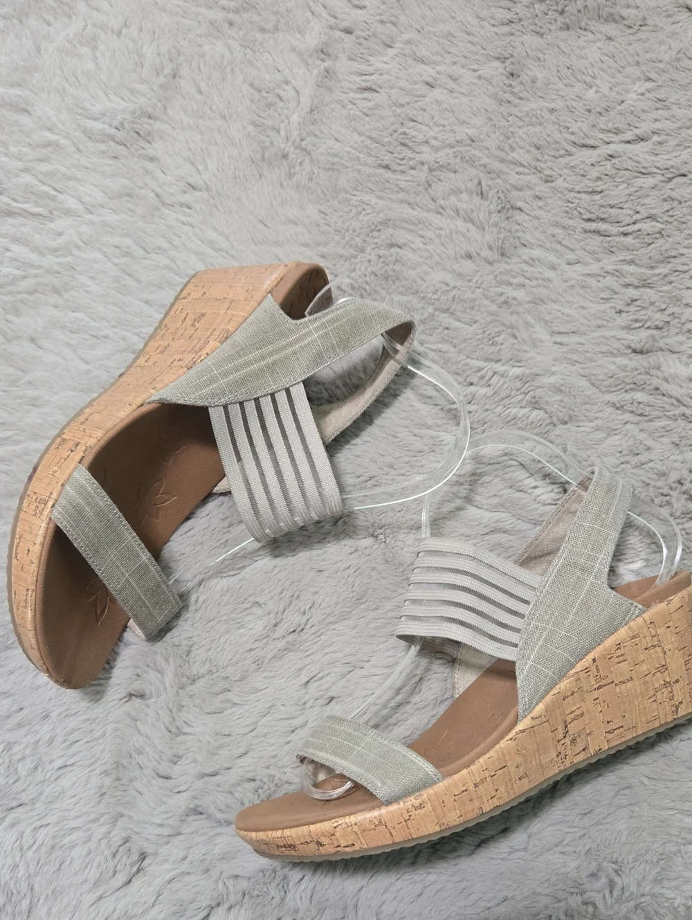 Skechers Beverlee Smitten cork wedge sandals stretch slingback strap size 9.5W